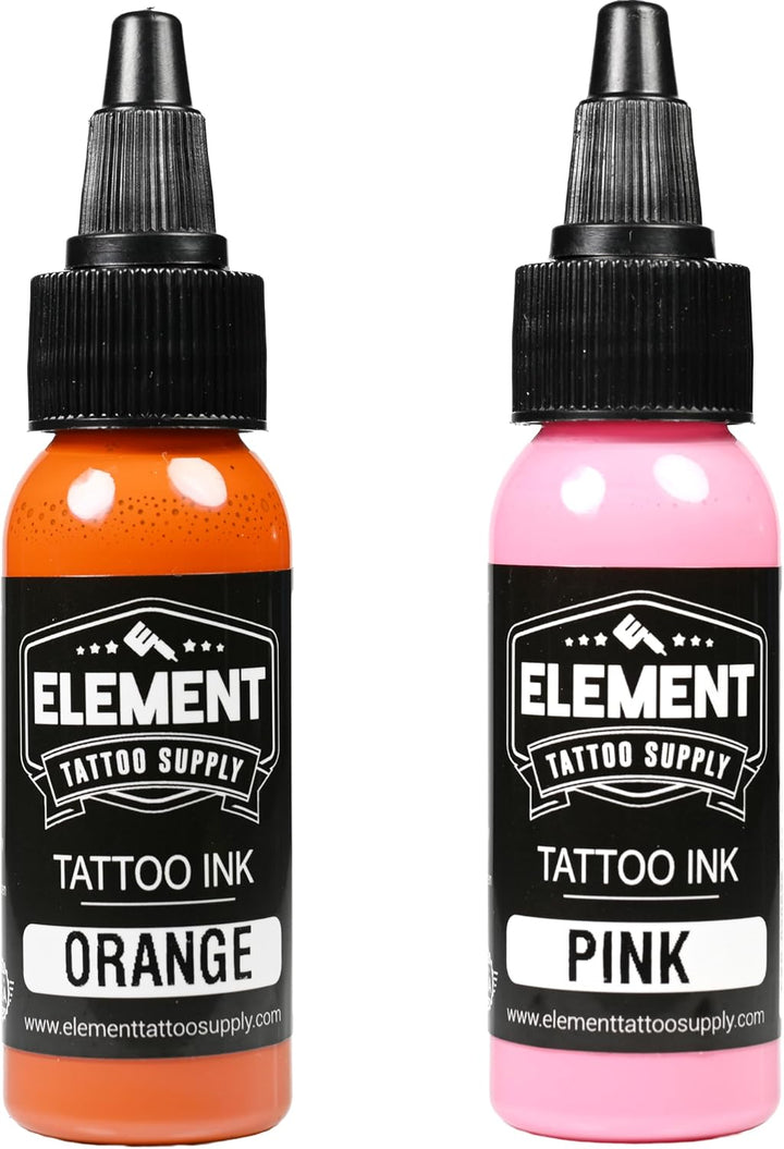 10 Color Tattoo Ink Bright Pigment Set – Professional Solid Tattooing Supplies on Human Skin - White Black Pink Brown Yellow Red Orange Blue Green Purple 1Oz Bottles