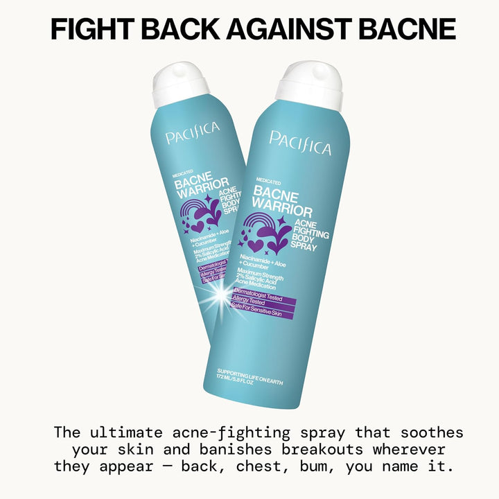 Bacne Warrior - Bacne Salicylic Acid Spray, Back Acne Treatment Spray with 2% Salicylic Acid, Niacinamide, and Aloe, Body Acne Warrior for Body, Chest, and Back, Dermatologist Tested- 6 Fl Oz