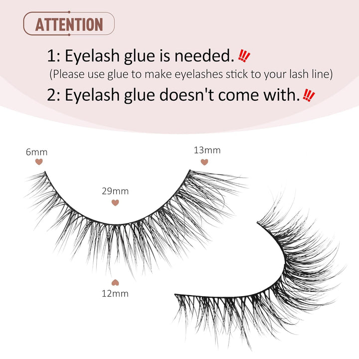 Natural Lashes Wispy Lashes Natural Look False Eyelashes Natural Flared Eyelashes False Eye Lashes Soft Fluffy Lashes 7 Pairs D1 Natural (6-13MM)