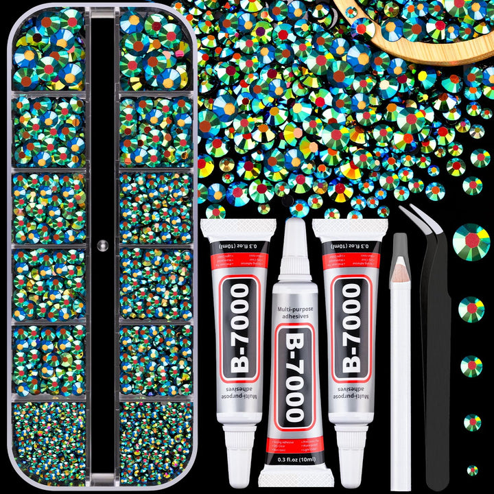 30000Pcs Resin Jelly Rhinestones for Bedazzling, Multicolor 3Mm Flatback Gems for Diamond Art, Bedazzler Kit with 3Pcs 10Ml B7000 Jewelry Glue for Nail Art Crafting Book Makeup