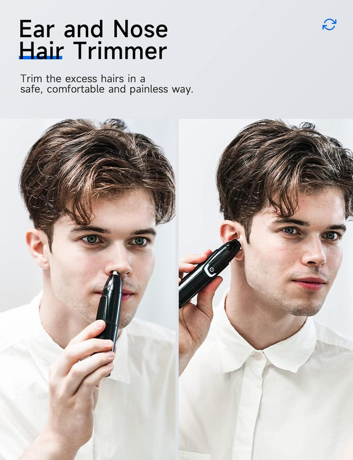 Rechargeable Ear and Nose Hair Trimmer - 2025 Professional Painless Eyebrow & Facial Hair Trimmer for Men Women, Powerful Motor and Dual-Edge Blades for Smoother Cutting Black