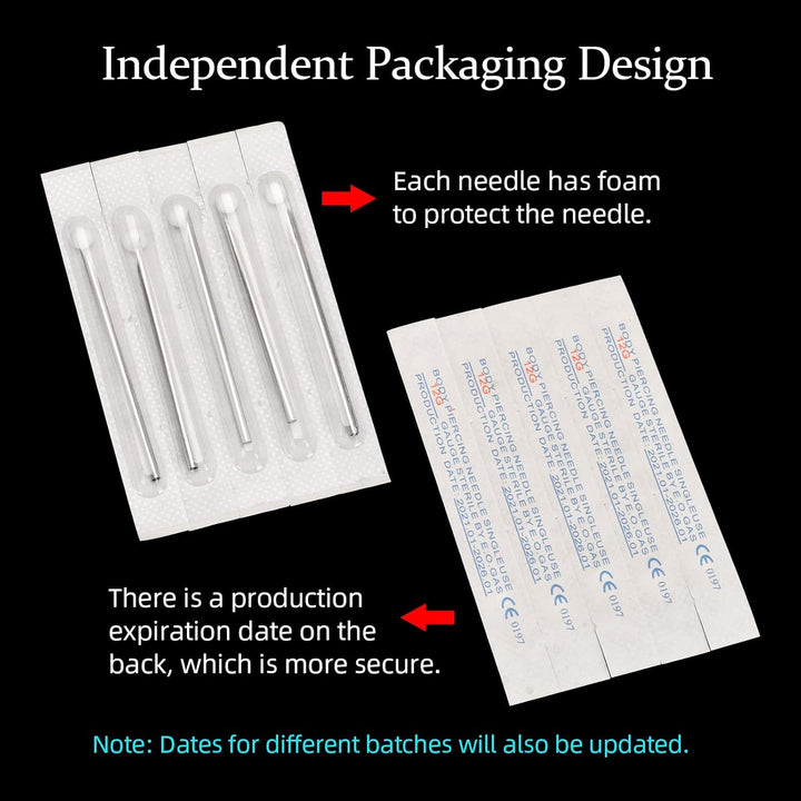 Body Piercing Needles, 10Pcs 16G Stainless Steel Sterile Disposable Ear Nose Navel Nipple Lip Piercing Needles