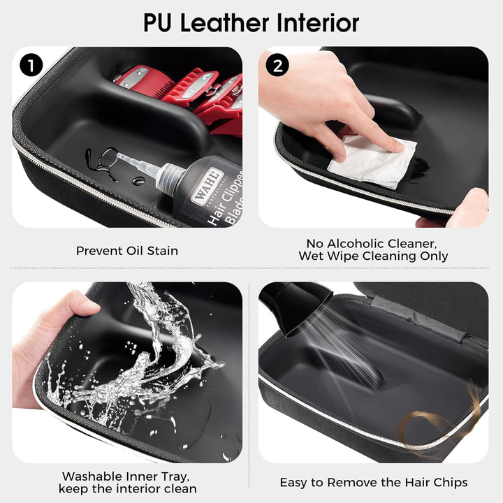 Barber Case with Washable Oilproof Inner Casing, Hard Travel Carrying Bag for Hair Clippers, Hair Cutting Supplies Holder, Trimmer Organizer Storage for Men Razor Guard Grooming Kits -Black