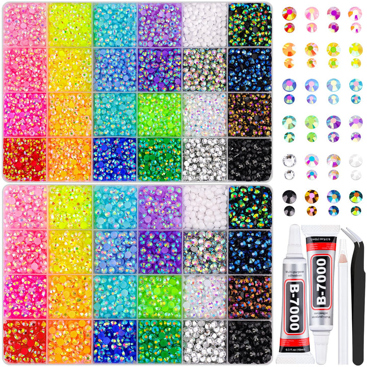 13000Pcs Flatback Pearls for Crafting (White), Assorted Size 2/3/4/5/6/8/10Mm Half Pearl Bead Gems with 3Pcs 10Ml B7000 Jewelry Glue, Bedazzling Kit for Crafts Shoes Graduation Cap Nail Art