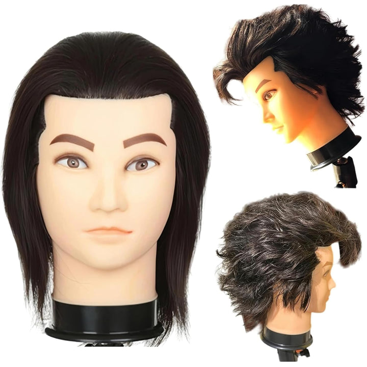 Mannequin Head Human Hair for Hair Styling, Barber Mannequin Head Male with 100% Human Hair and Beard Cosmetology Training Manikin Head with Stand