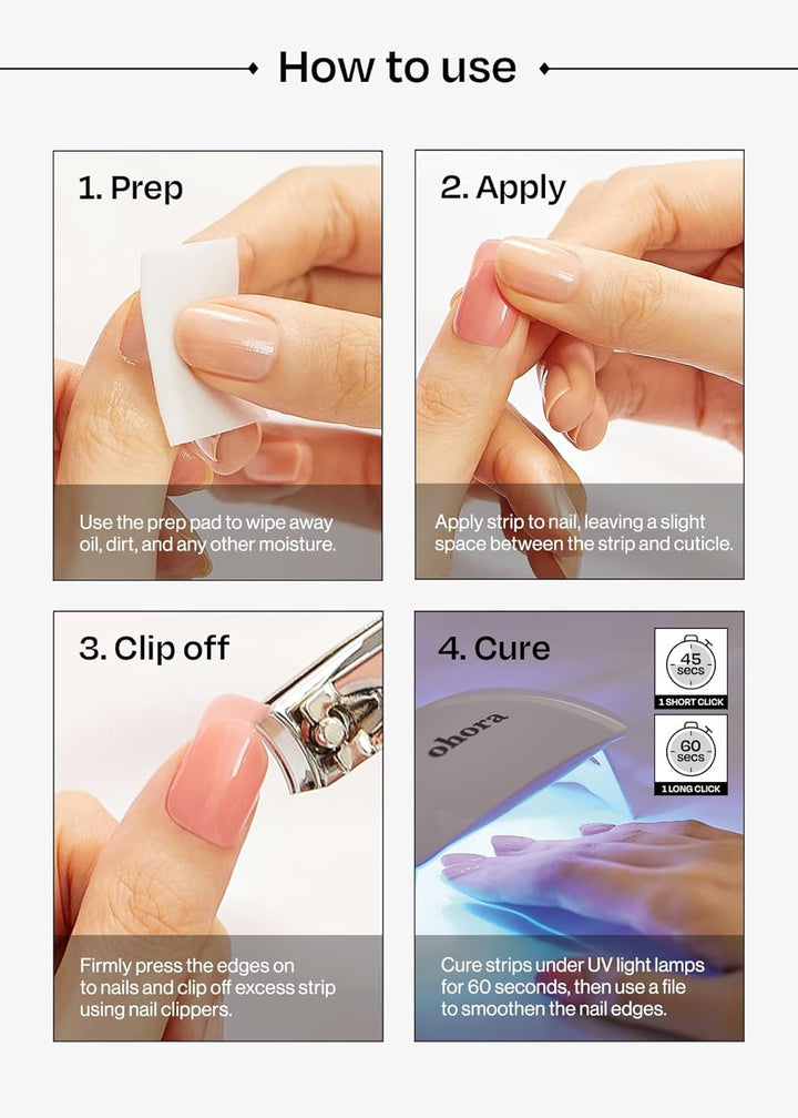 Semi Cured Gel Nail Strips (N Cream Beige) - Nude, Solid, Works with Any UV/LED Lamps, Salon-Quality, Long Lasting, Easy to Apply & Remove - Includes 2 Prep Pads, Nail File & Wooden Stick