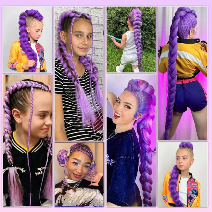 Long Purple Braiding Hair Pre Stretched Synthetic Hair Extensions for Braids,Yaki Texture Purple Hair Extensions for Stage Party Halloween Costume Cosplay 24 Inch