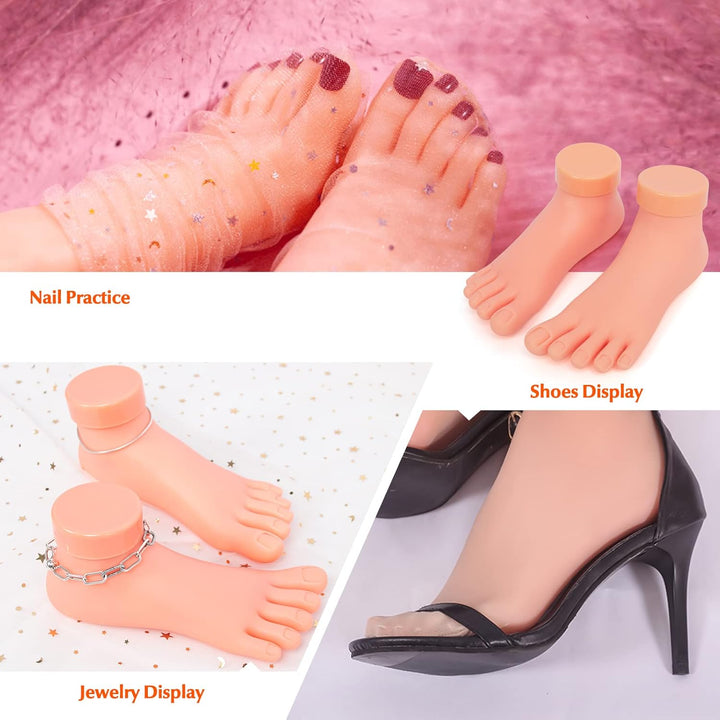 Practice Fake Foot Model 1 Pair Flexible Soft Silicone Prosthetic Manicure Tool for Nail Tips Art Training