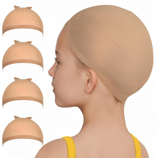 Wig Cap, 4PCS Wig Cap for Kids Light Brown. Stretchy Stocking Caps for Wigs, Natural for Halloween, Cosplay.