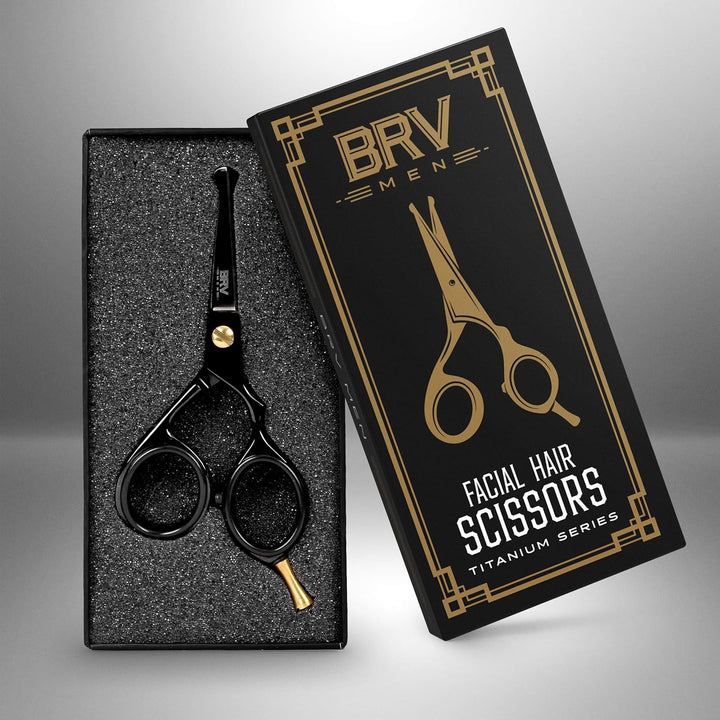 Rounded-Tip Small Trim Scissors for Men 4.2" | High Carbon Stainless Steel | Nose Hair for Men | Professional Grooming Scissors for Beard, Mustache & Ear Hair - RIGHT HANDED (Black)