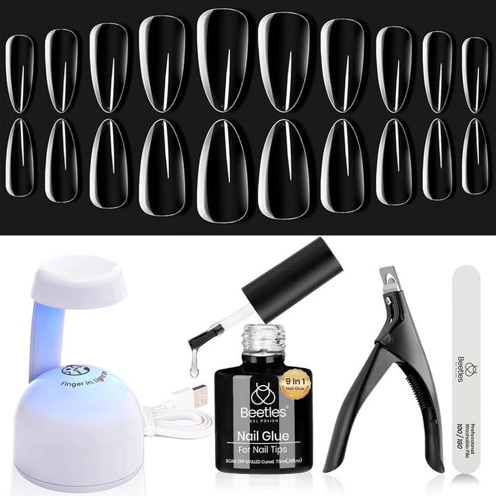 Beetles 9 in 1 Nail Glue Gel for Nail Tips and Clear Acrylic Nails Long Lasting, Curing Needed UV Extension Glue for False Nail Tips and Press on Nails, Christmas Nail Art