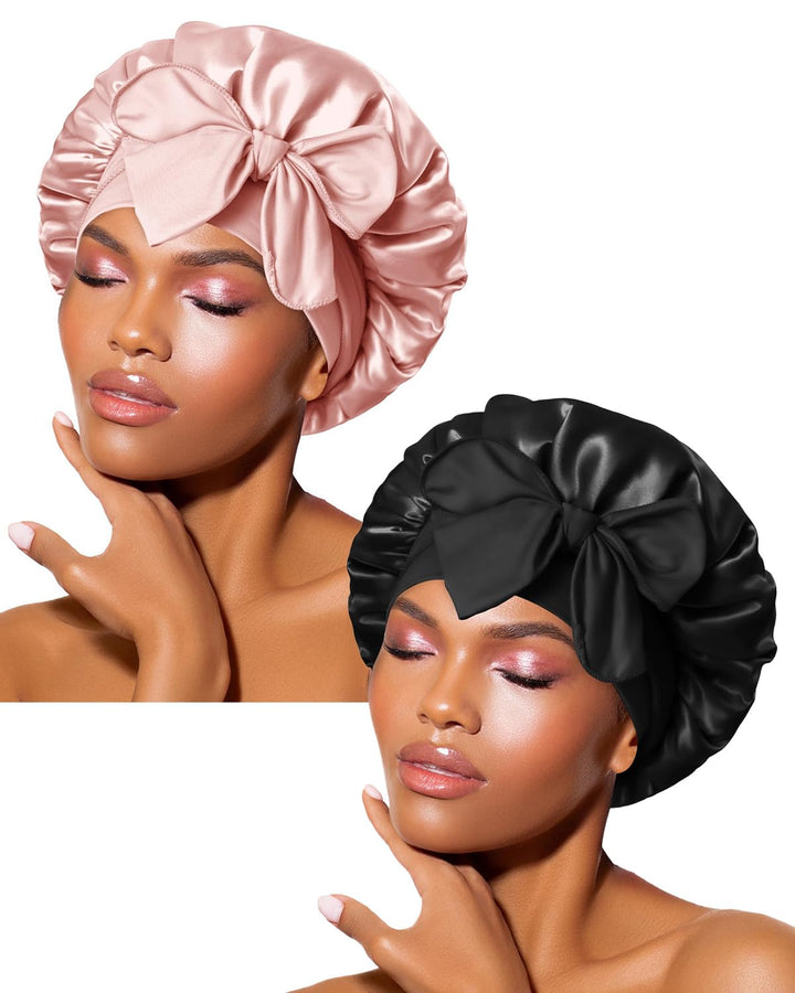 Silk Bonnet for Sleeping Women Satin Bonnet Night Sleep Cap Hair Wrap for All Hair with Adjustable Tie Band,Black
