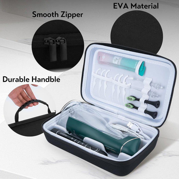 Portable Water Flosser Travel Case, Oral Irrigator Organizer, Sturdy EVA Case for Flosser, Electric Toothbrush, Toothpaste and Accessories - Black
