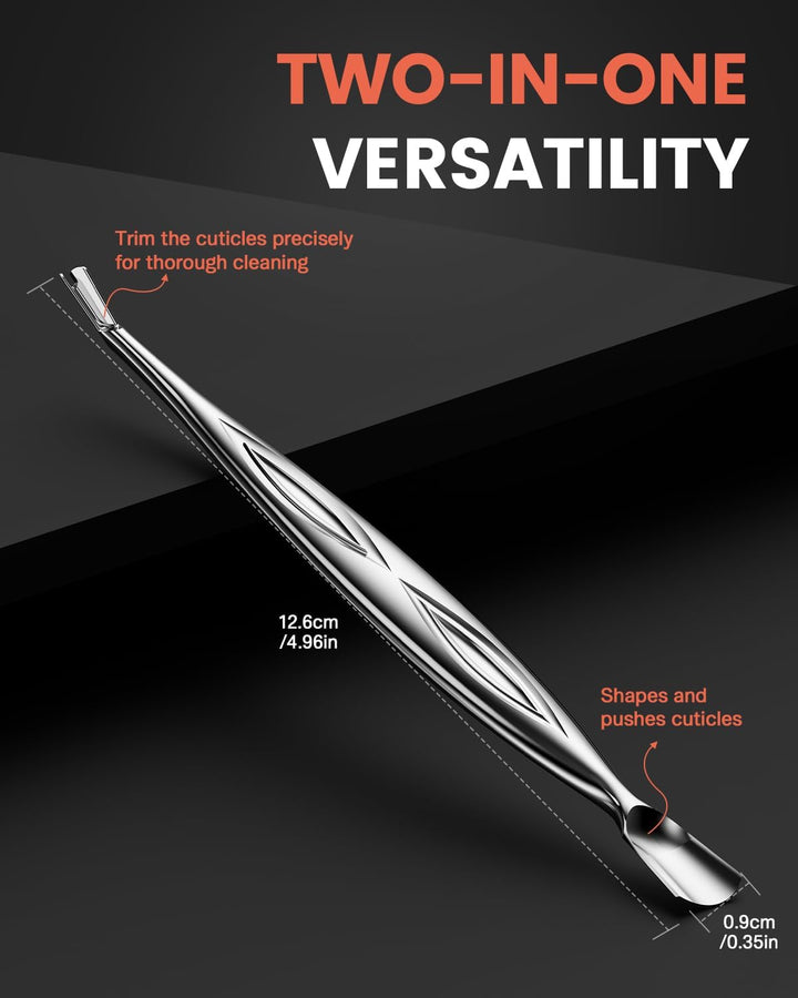 Cuticle Pusher with Trimmer - Elegant Precision Cuticles Fork, Dual-Ended Stainless Steel Manicures and Pedicures Tool for Exquisite Nail Care - Silver