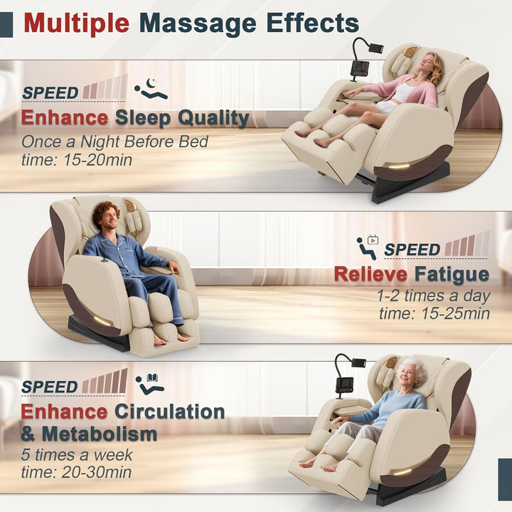 2025 Massage Chair, Massage Chairs Full Body and Recliner with 10 Fixed Points, Zero Gravity, Wood Grain Leather, Foot Massage, Airbags, Lumbar Heating, Bluetooth and Control Screen (Creamy White)