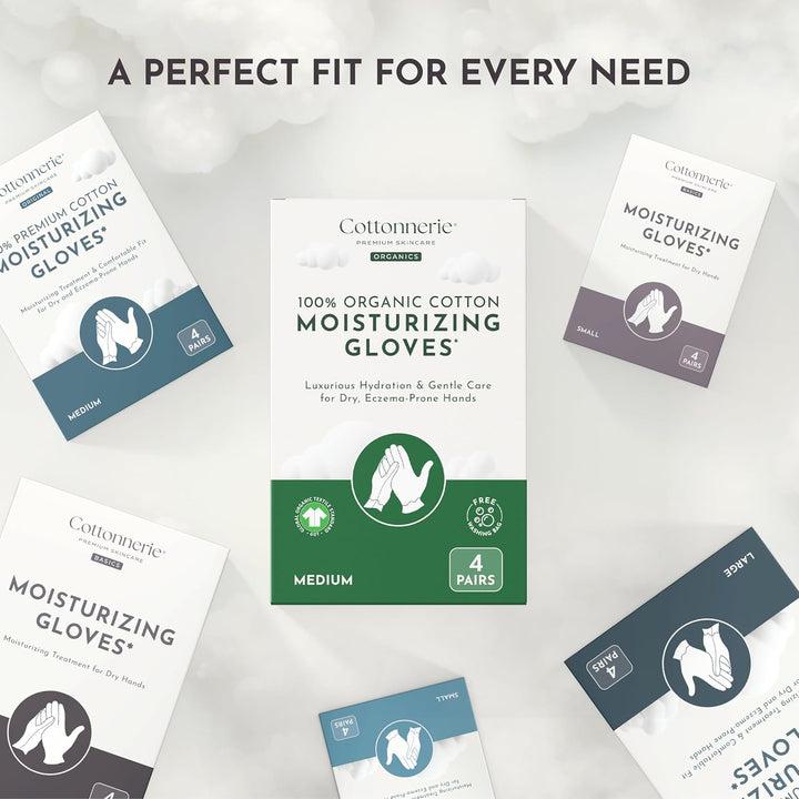 Basics Cotton Gloves for Dry Hands Sleeping, Moisturizing Gloves Overnight, Hand Moisturizer Gloves, Moisture Gloves for Dry Hands Overnight, Sleeping Gloves, Medium 4 Pairs