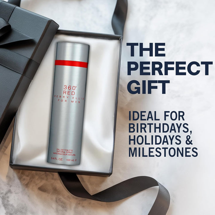 360° Red Eau De Toilette Spray for Men - Mens Cologne, Long Lasting Perfume, EDT, Fragrance with Notes of Clove, Cinnamon & Patchouli - 3.4 Fl Oz (100 Ml)