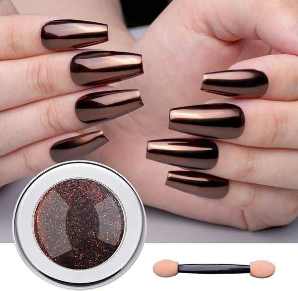 Chrome Nail Powder - Coffee Chocolate Effect Nail Art Mirror Chrome Nail Powder, Brown Metallic Mirror Chrome Powder Pigment for Nail Art Decoration