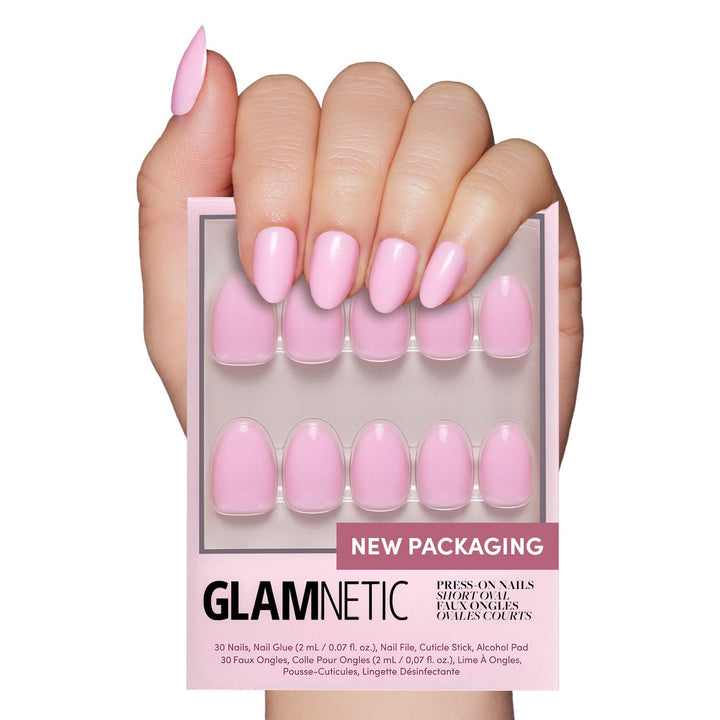 Press on Nails - Madamn | French Tip Nails, UV Finish Short Pointed Almond Shape, Salon Quality Semi-Transparent Nails in 12 Sizes - 24 Nail Kit with Glue