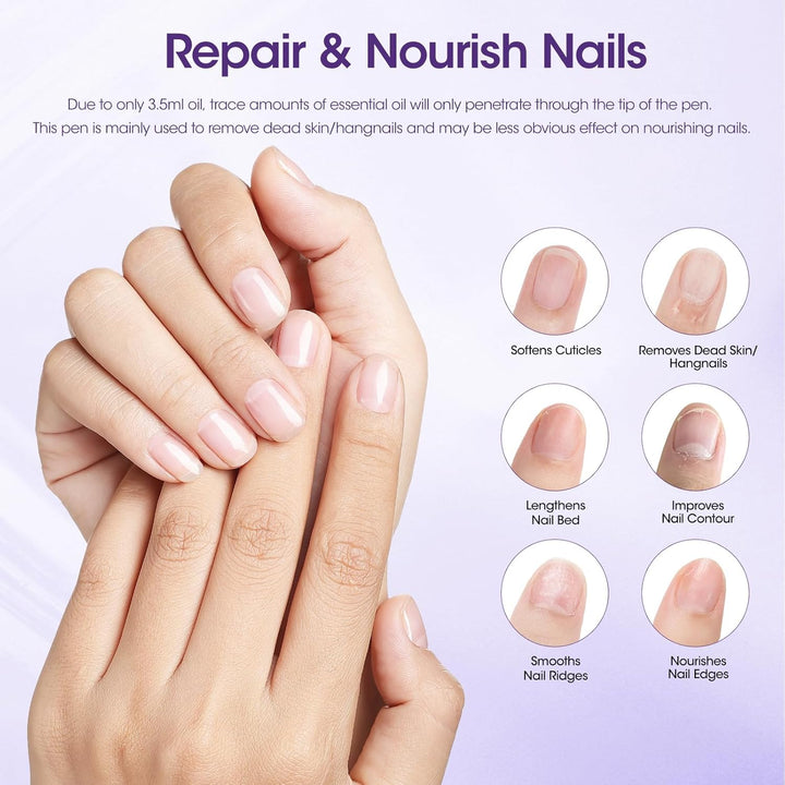 4-In-1 Cuticle Pusher Pen with Micro-Dosin Oil, Cuticle Remover & Cuticle Oil in a Pen, Ceramic Nail Pusher Pen for Hangnails & Dry & Damaged Nails, Nail Care Pen for Repair & Nourish Nails