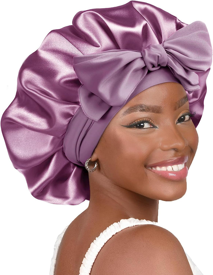 Silk Bonnet for Sleeping Women Adjustable Double Layer Satin Bonnet Reduce Friction Prevent Frizz Natural Curly Hair