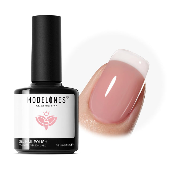 Pink Gel Nail Polish, Jelly Nude Pink Gel Polish French Tip Base Colors Translucent Soak off U V Soap Nails for Nail Art Manicure at Home 15ML