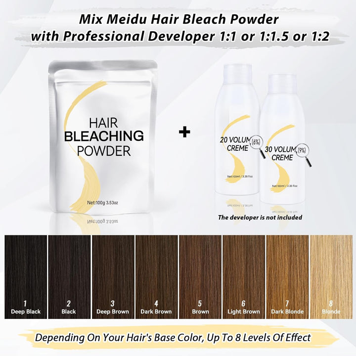 Hair Bleach Powder, Professional Lightening Bleach for Hair, Strong & Gentle Bleach Powder for Hair, Lift up to 8 Levels, Perfect for DIY Blonde Highlights & Lightening (100G/3.53Oz)