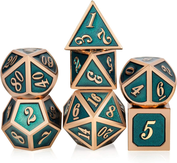 Metal Dice Set DND,  7 PCS Metallic Flowers D&D Dice with Gorgeous Gift Case for D&D Dungeons and Dragon Tabletop Game (Brown and Cream-Coloured)
