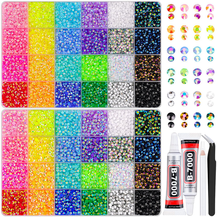 13000Pcs Flatback Pearls for Crafting (White), Assorted Size 2/3/4/5/6/8/10Mm Half Pearl Bead Gems with 3Pcs 10Ml B7000 Jewelry Glue, Bedazzling Kit for Crafts Shoes Graduation Cap Nail Art