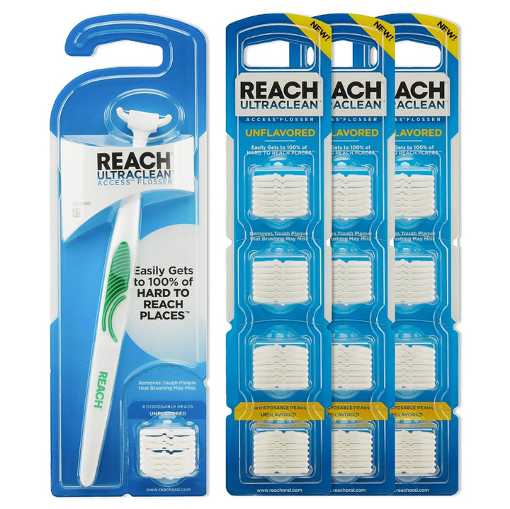 Ultraclean Access Flosser Bundle, Unflavored, Plaque Remover for Teeth, for Hard to  Areas, Oral Care, Pfas-Free, 1 Flosser Starter Kit + 3 Packs Refill Heads