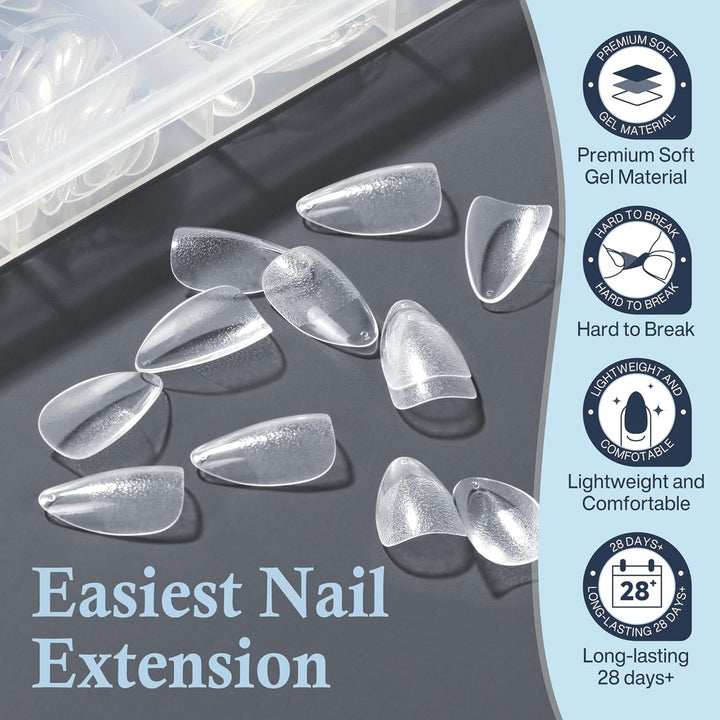Short Almond Nail Tips, 240Pcs Soft Nail Gel Tips Pre-Shaped Acrylic Fake Nails, Half Matte Full Cover Clear Gelly Press on Flase Nail Tips for Extension Nail Manicure Home DIY 12 Sizes Gelly Tips