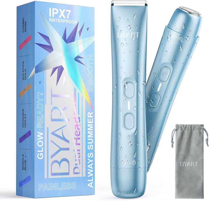 Bikini Trimmer for Women Dual Head - IPX7 Waterproof & Painless Electric Razors for Beauty, Pubic Hair, Face, Legs & Underarms– Portable Cordless Shaver with Fast Charging (Purple)