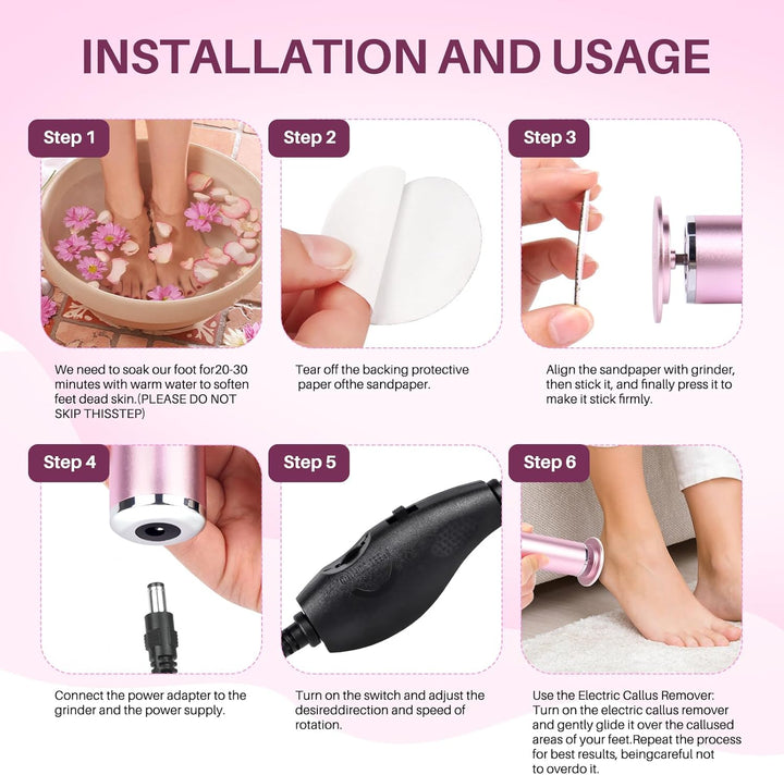 Electric Foot Callus Remover: Adjustable Speed Foot File for Cracked Heels - Working Women'S Summer Pedicure Tool with 60Pcs Sandpaper Discs - Dead Skin Remover for Dry Feet At-Home
