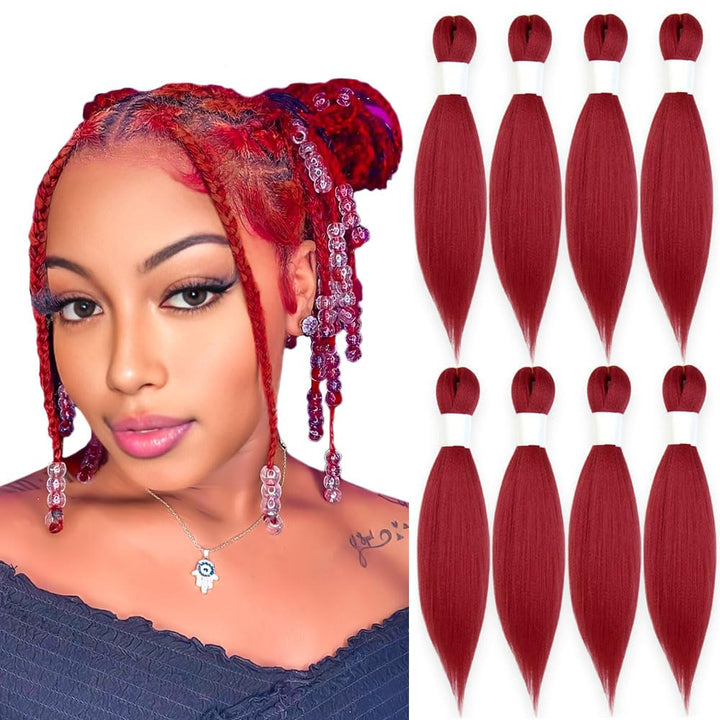 Purple Braiding Hair 20 Inch Pre Stretched Hair Long Straight Crochet Braids Yaki Texture Synthetic Fiber 4 Packs (Dark Purple)