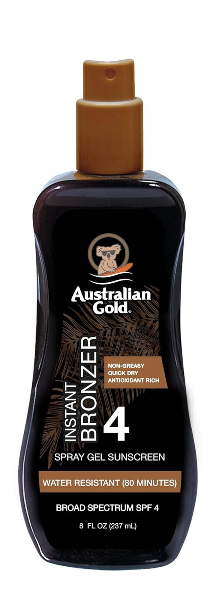 Spray Gel Sunscreen with Instant Bronzer SPF - 4, 8 Ounce | Moisturize & Hydrate Skin | Broad Spectrum | Water Resistant | Non-Greasy | Oxybenzone Free | Cruelty Free