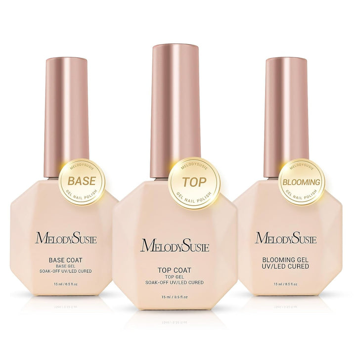 Top Coat Builder Gel Base Coat No Wipe Glossy Set Long Lasting Shine Finish Soak off UV LED Nail Lamp Nail Polish Art Design Manicure Kit Perfect Gifts for Women Girls 3 Pcs 15Ml Clear