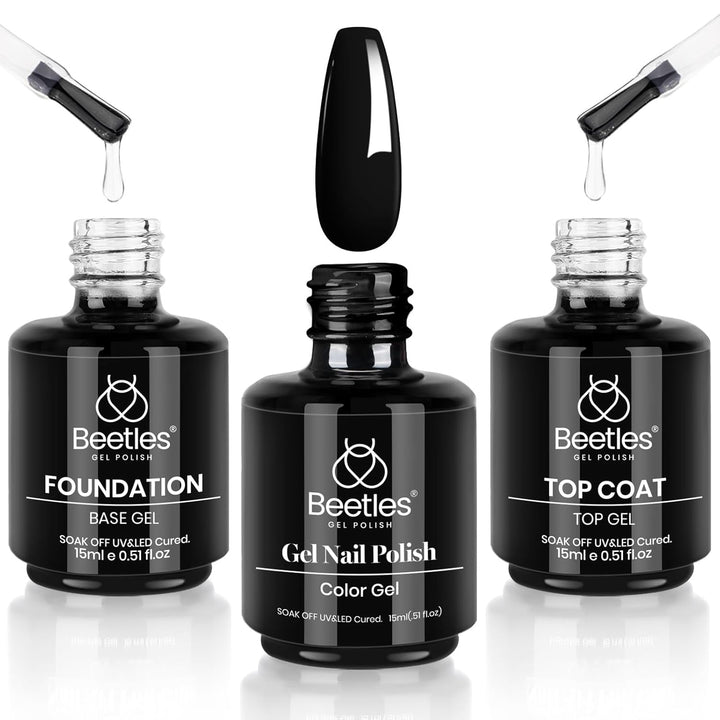 Beetles 3Pcs 15Ml White Gel Nail Polish and No Wipe Gel Top Coat & Base Coat Halloween Set, Soak off UV Lamp and Long Lasting Glossy Top Coat French Manicure Art Design Kit