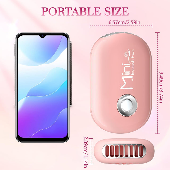 Mini Lash Fan for Eyelash Extensions Portable Handheld Eyelash Fan Dryer with USB-C Rechargeable Lash Extension Fans with Air Blower for Makeup Drying & Cooling, Pink