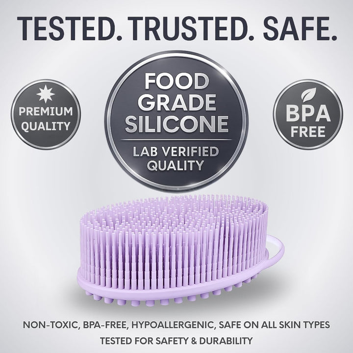 Silicone Body Scrubber – Gentle Shower Brush & Loofah Alternative- Food Grade & Lab Tested – Fast-Drying, Hygienic, Bpa-Free Silicone Body Gentle Exfoliator (Lavender, Massage)