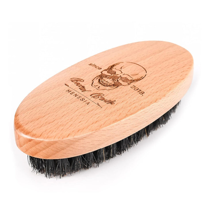 Boar Bristle Hair Beard Brush for Men, Pocket Travel Men'S Wooden Small Soft Beard Brush (Skull)