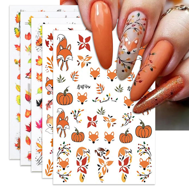 Halloween Nail Art Stickers, Gradient Pumpkin, Horror Mask Nail Decals, 3D Self-Adhesive Spider-Web Bat Design for DIY Nail Supplies Decoration (5 Sheets)