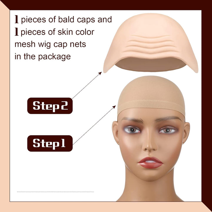 2 Pieces Halloween Bald Cap Makeup Latex Bald Head Wig Caps Cosplay Costume for Adults