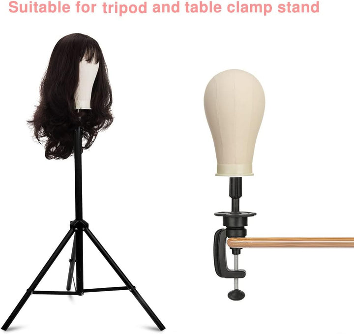 23 Inch Canvas Block Mannequin Head for Wigs Making Display with Wig Caps, T Pins, C Bristle Brush