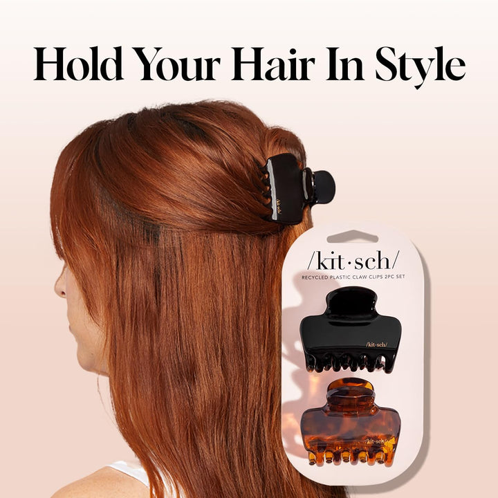 Medium Claw Clips for Women - Strong Hold & Stylish Glossy Puffy Design Hair Accessories | Half-Up or Full Updos | Ideal Gifts for Women - 2Pc Set, Black & Tort