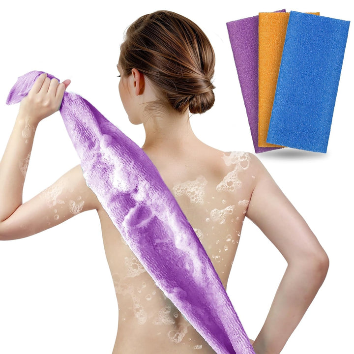 Exfoliating Washcloth Body Scrubber Back Scrubber for Shower Japanese Beauty Washcloth Bath Wash Cloth Korean Exfoliation Luffah Towel Net Sponge Loofah Body Scrub 3 Pack