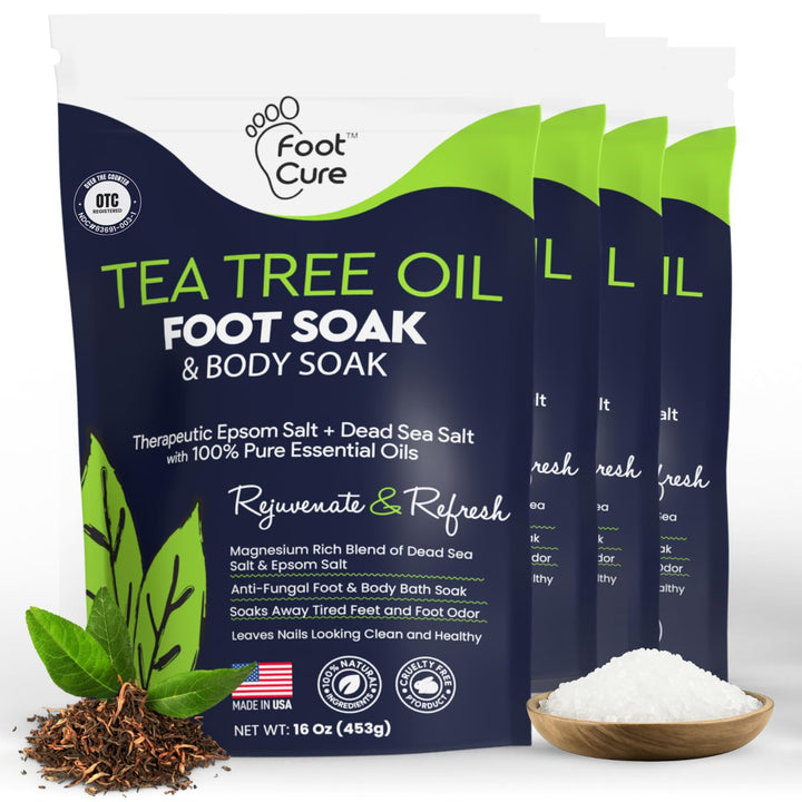 Tea Tree Oil Foot Soak with Epsom Salt - for Toenail Repair, Athletes Foot, Softens Calluses, Soothes Sore & Tired Feet, Nail Discoloration, Odor Scent, Spa Pedicure Care - Made in USA 16 Oz