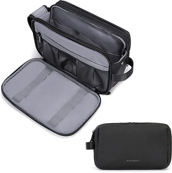 Toiletry Bag for Men, Travel Toiletry Organizer Dopp Kit Water-Resistant Shaving Bag for Toiletries Accessories, Door Room Essentials, Black-Medium