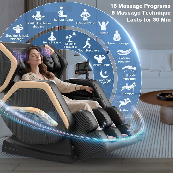 Massage Chair Full Body, Zero Gravity Massage Chair 2025 for Back Fatigue with 10 Fixed Rollers, Airbags, Phone Controller, Heating, Bluetooth Speaker, Nightlights for Living Room, Bedroom