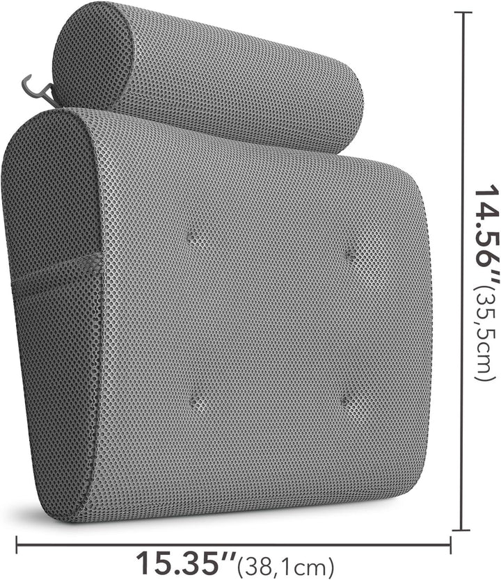 Luxury Bath Pillows for Tub with Head and Neck Support - Non-Slip Bathtub Pillow with Suction Cups, Quick-Drying Mesh & Drying Hook - Jacuzzi & Spa Accessories for Women - Gray