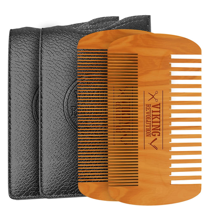 Beard Comb & Beard Brush Set for Men -- Natural Boar Bristle Brush and Dual Action Pear Wood Comb W/Velvet Travel Pouch - Great for Grooming Beards and Mustaches